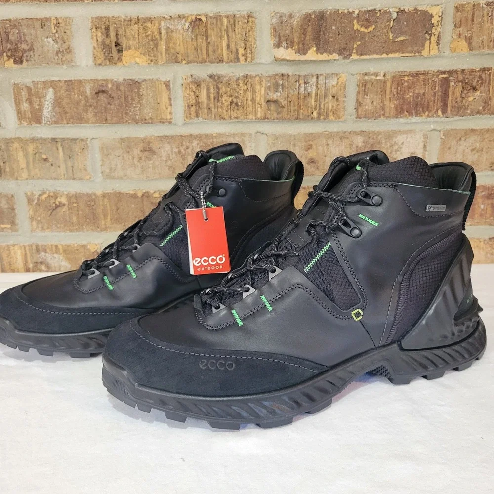 Ecco Exohike M Mid GTX Black Leather Gore-Tex Hiking Boots Mens 12-12.5 840734